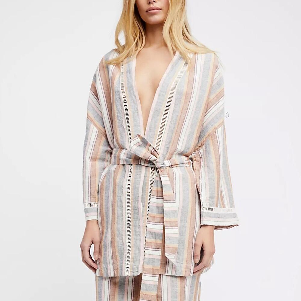 Free People All for You Sleep Linen Striped Robe🪷